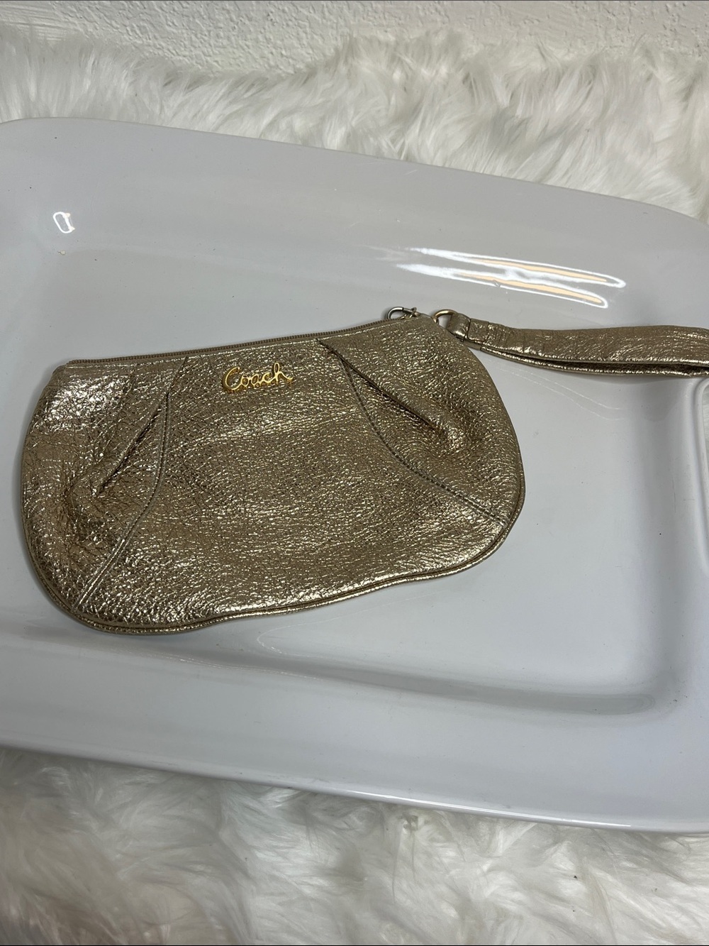 Coach Metallic Gold Leather Wristlet Clutch